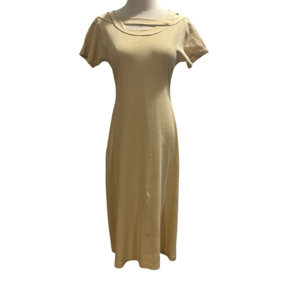 Paco Rabanne Vintage Yellow Stretch‎ Short Sleeves Midi Dress 90’s Sz 9AR/6-8
